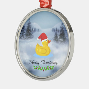 Rubber Ducky Christmas Greetings Metal Tree Decoration