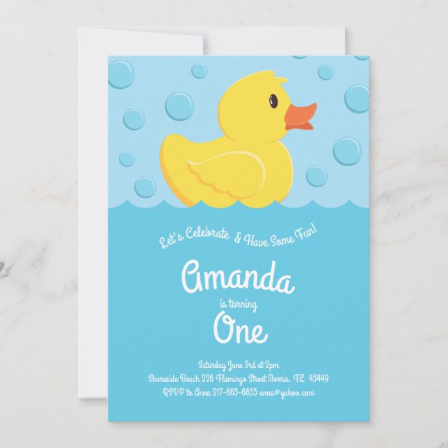 Rubber Ducky Cute Kid 1st Birthday Party Ducks Invitation (Front)