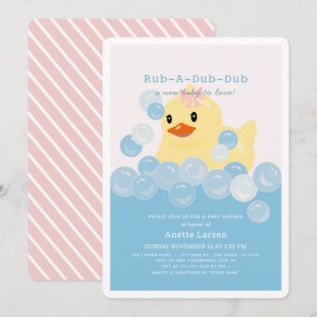 Rubber Ducky Girl Pink Baby Shower Invitation (Front/Back)