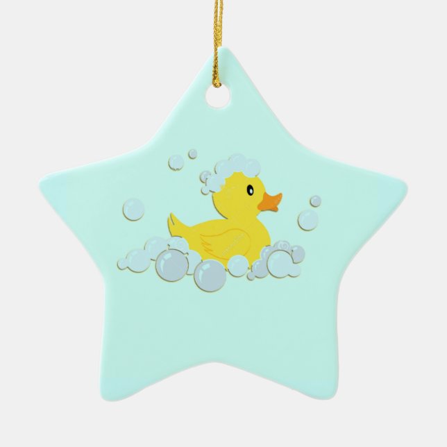 Rubber Ducky in Bubbles Ceramic Tree Decoration (Front)
