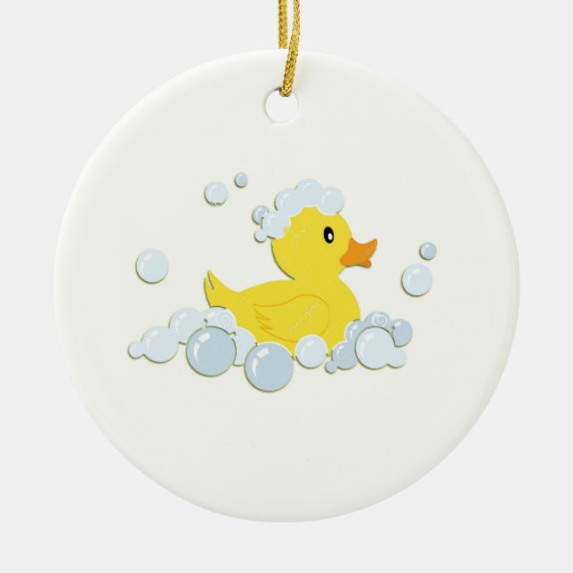 Rubber Ducky in Bubbles Ceramic Tree Decoration (Front)
