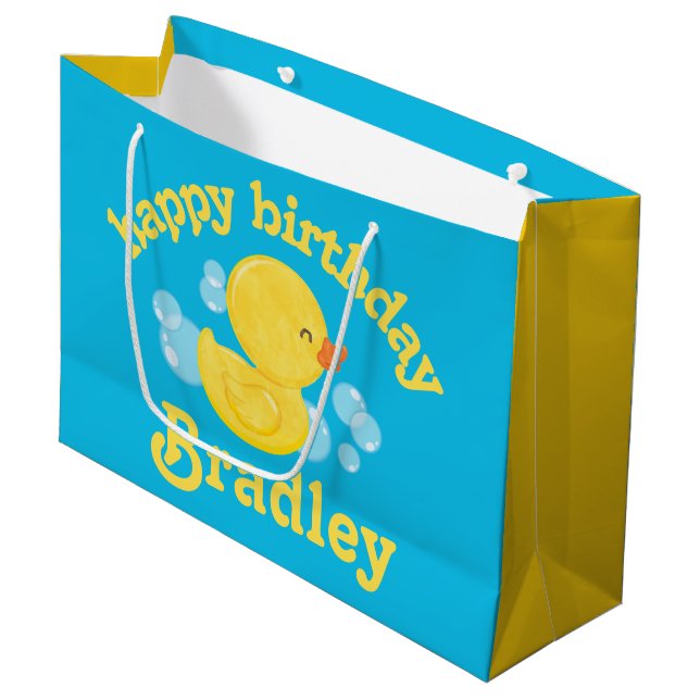 Rubber Ducky Personalised Birthday Large Gift Bag (Front Angled)