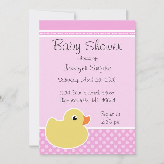 Rubber Ducky Pink Baby Shower Invitations (Front)