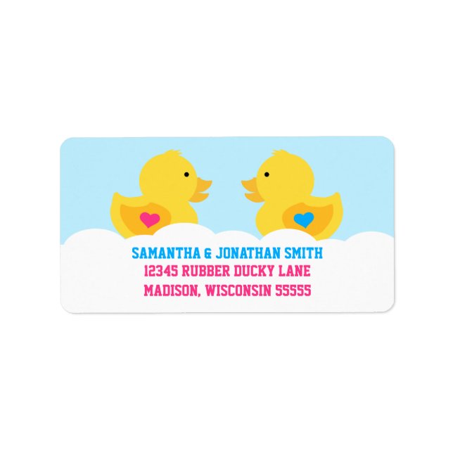 Rubber Ducky Pink or Blue Gender Reveal Party Label (Front)