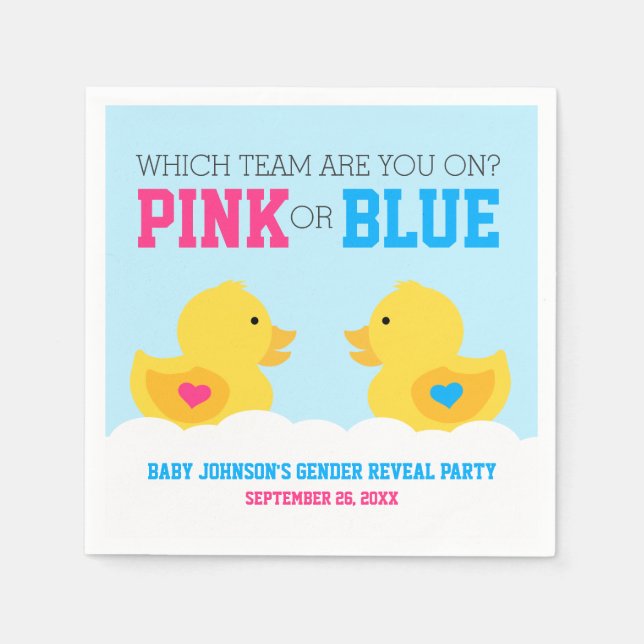 Rubber Ducky Pink or Blue Gender Reveal Party Napkin (Front)
