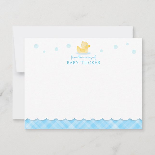 Rubber Ducky Preppy Blue Plaid Note Card (Front)