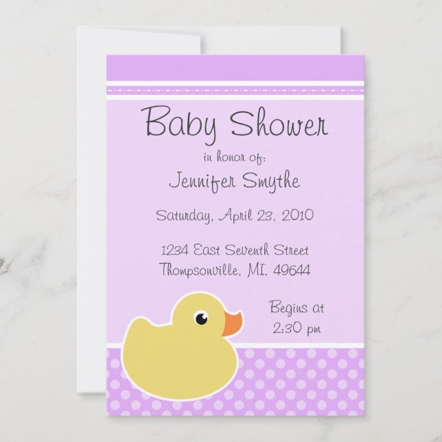 Rubber Ducky Purple Baby Shower Invitations (Front)