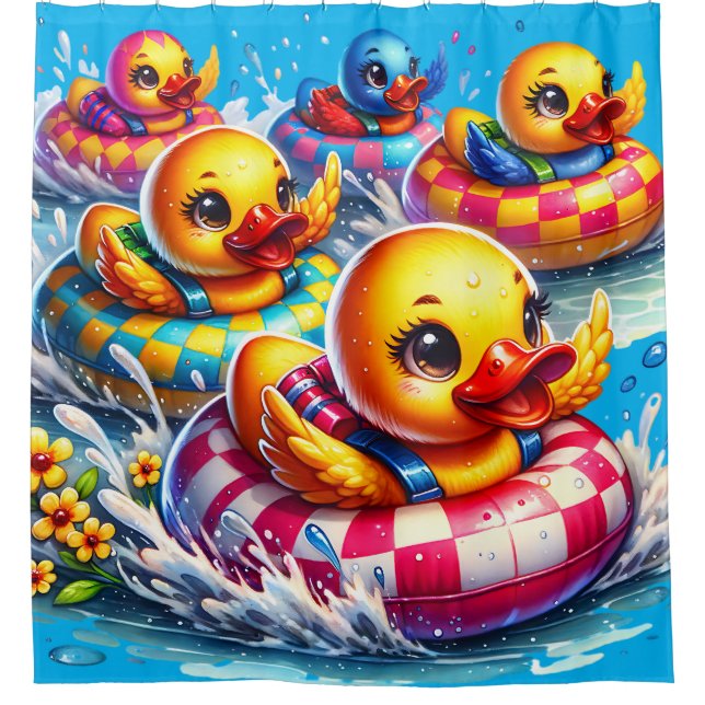 "Rubber Ducky Racing Fun" Shower Curtain (Front)