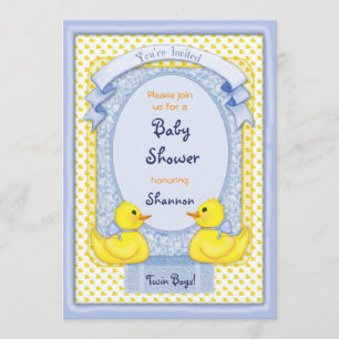 Rubber Ducky Twin Boys Shower Invitation