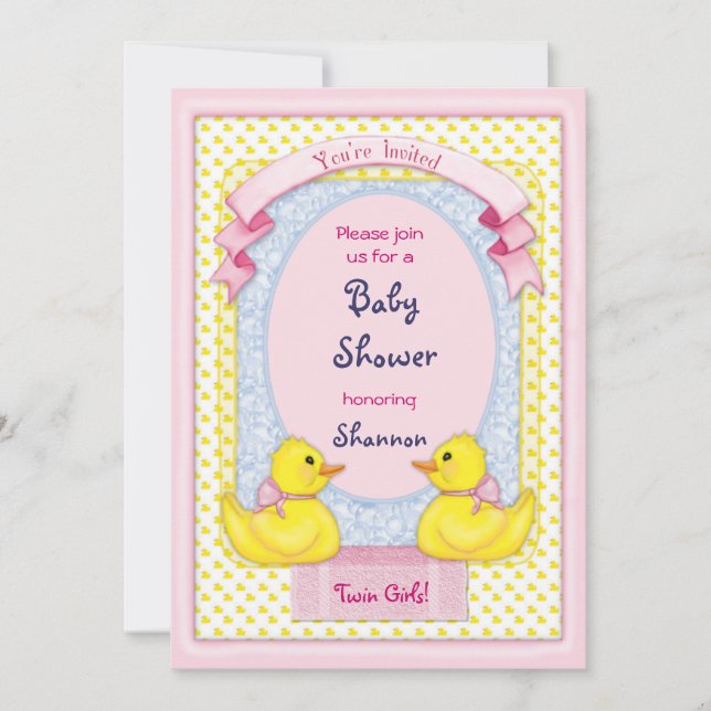 Rubber Ducky Twin Girls Shower Invitation (Front)