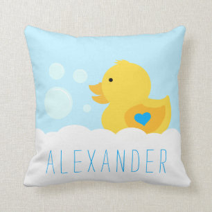 Rubber Ducky With Blue Heart Cushion