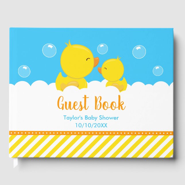 Rubber Ducky Yellow and Blue Baby Shower Guest Book (Front)