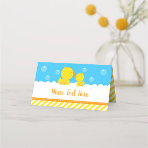Rubber Ducky Yellow and Blue Baby Shower Place Card