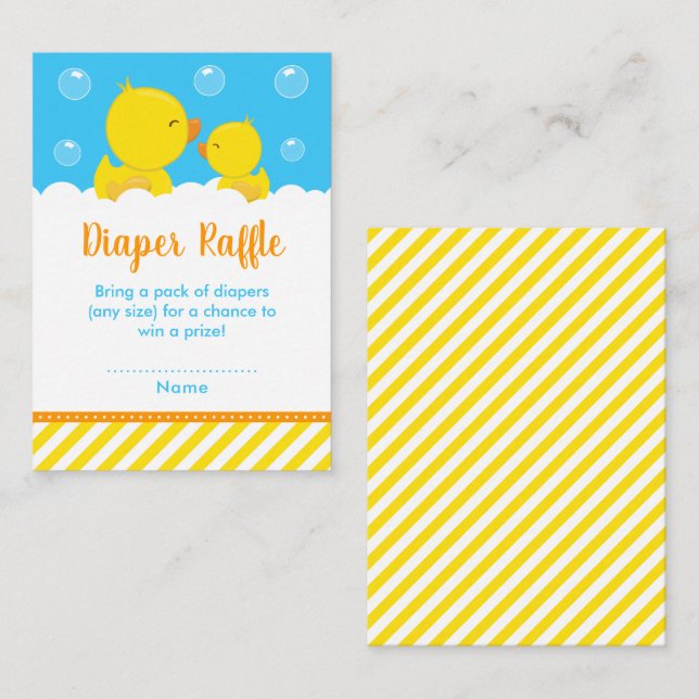 Rubber Ducky Yellow and Blue Diaper Raffle Enclosure Card (Front/Back)