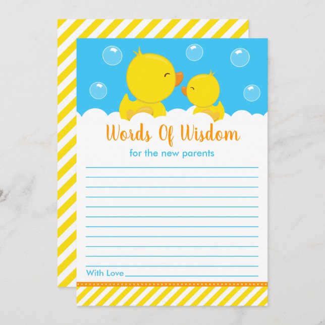 Rubber Ducky Yellow and Blue Words of Wisdom Invitation (Front/Back)