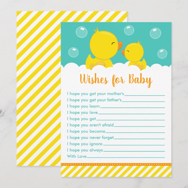 Rubber Ducky Yellow and Green Wishes For Baby Invitation (Front/Back)