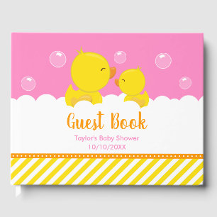 Rubber Ducky Yellow and Pink Baby Shower Guest Book