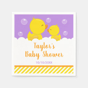 Rubber Ducky Yellow and Purple Baby Shower Napkin