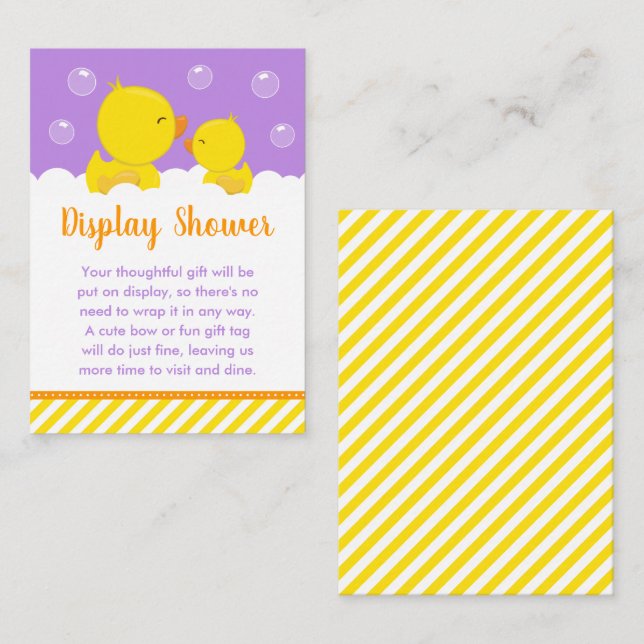 Rubber Ducky Yellow and Purple Display Shower Enclosure Card (Front/Back)
