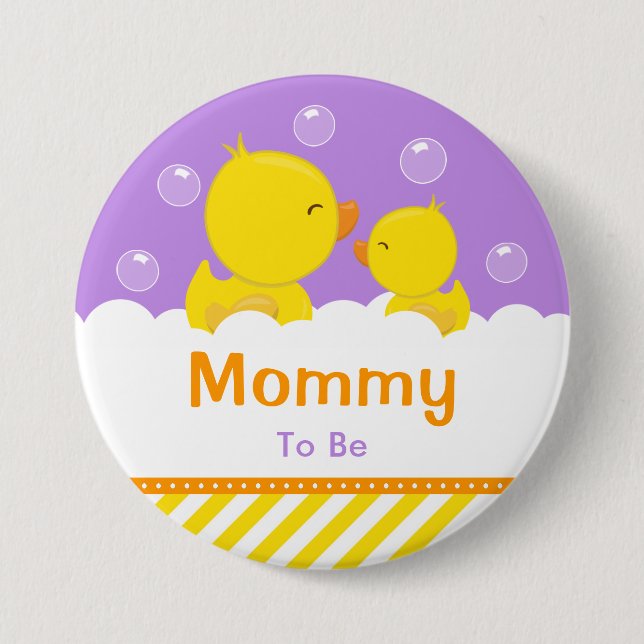 Rubber Ducky Yellow and Purple Mummy To Be 7.5 Cm Round Badge (Front)