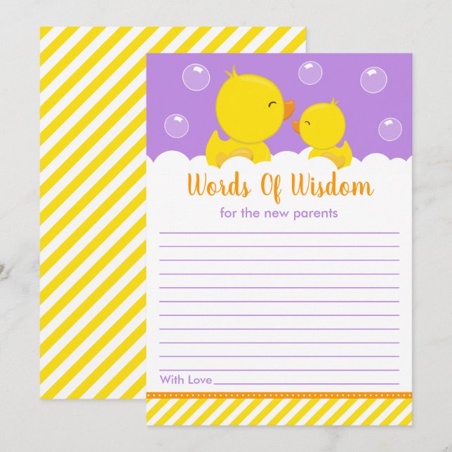 Rubber Ducky Yellow and Purple Words of Wisdom Invitation (Front/Back)