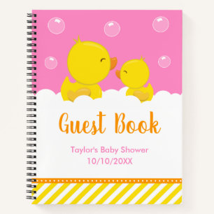 Rubber Ducky Yellow Pink Baby Shower Guest Book