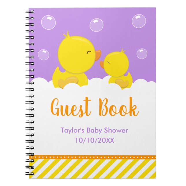 Rubber Ducky Yellow Purple Baby Shower Guest Book (Front)