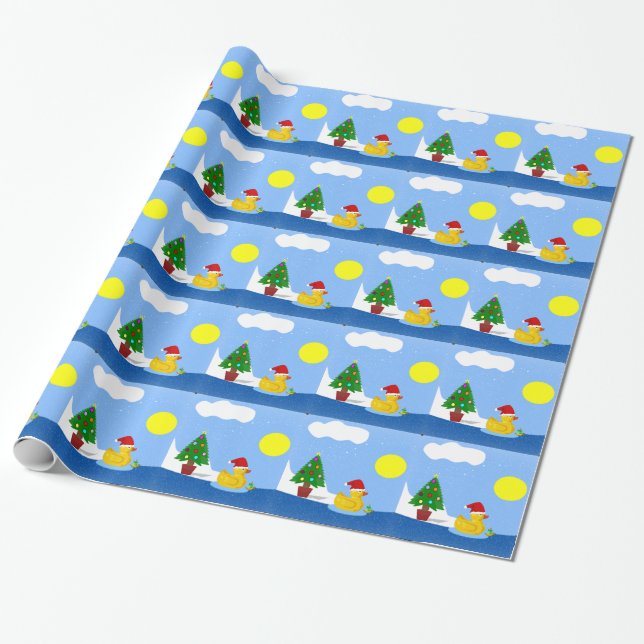 Rubber Ducky's Christmas Swim Wrapping Paper (Unrolled)