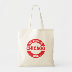 Rubber Ink Stamp Welcome To Chicago USA Tote Bag