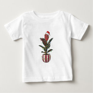 Rubber Plant Ficus Santa Hat Christmas Lights Baby T-Shirt