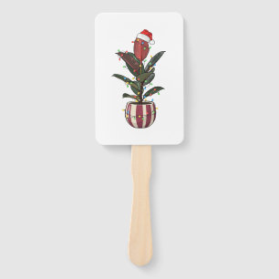 Rubber Plant Ficus Santa Hat Christmas Lights Hand Fan