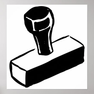 Rubber Stamp Icon Black and White Office Tool Poster