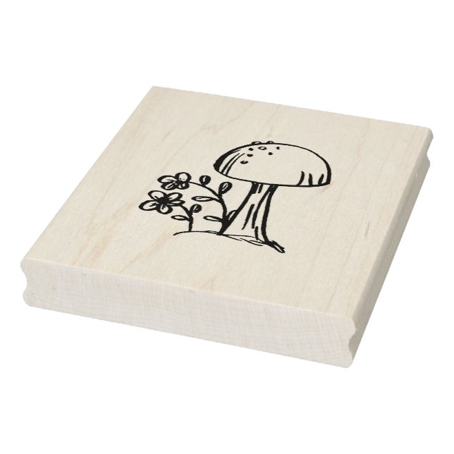 Rubber Stamp Mushroom with Flower Original Drawing (Stamp)
