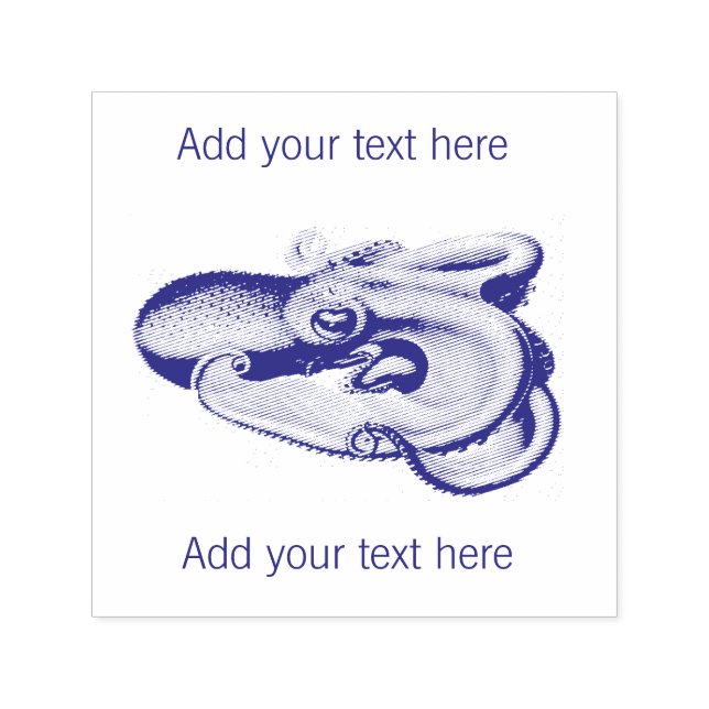 RUBBER STAMP : VINTAGE OCTOPUS + CUSTOMISABLE TEXT (Design)