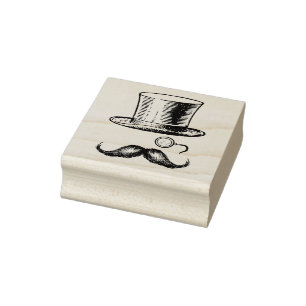 Rubber stamp with vintage moustache, hat, monocle