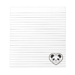Rubber Stamped Baby Panda Bear And Heart Lined Notepad