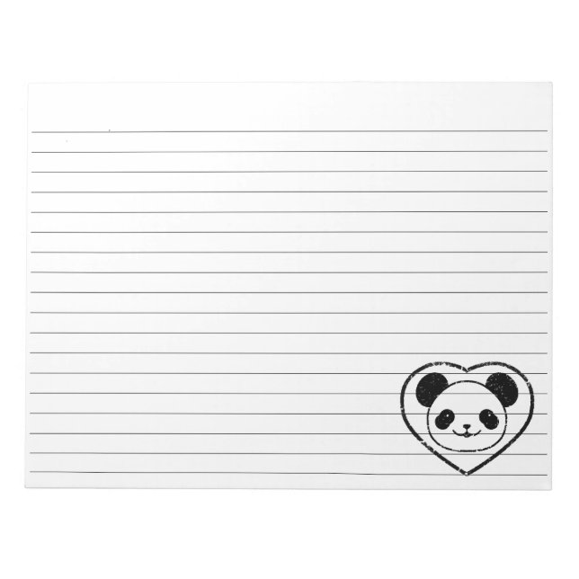 Rubber Stamped Baby Panda Bear And Heart Lined Notepad (Front)