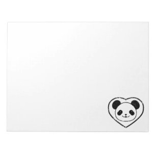 Rubber Stamped Baby Panda Bear And Heart Notepad