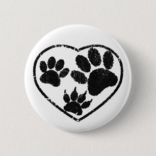 Rubber Stamped Heart And Pet Paw Prints 6 Cm Round Badge