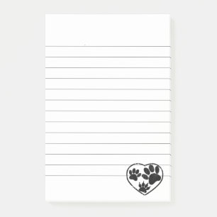 Rubber Stamped Heart And Pet Paw Prints Lined Post-it Notes