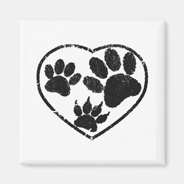 Rubber Stamped Heart And Pet Paw Prints Magnet (Front)