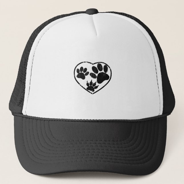 Rubber Stamped Heart And Pet Paw Prints Trucker Hat (Front)