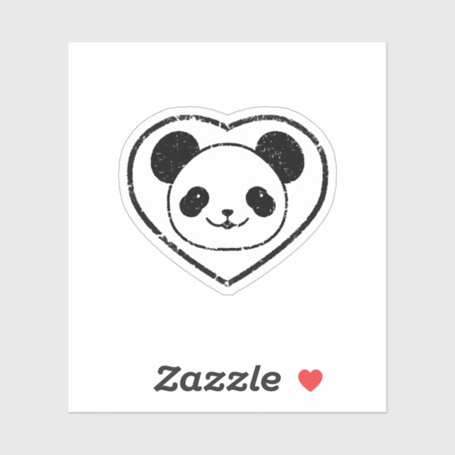 Rubber Stamped Panda Bear And Heart (Sheet)
