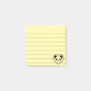 Rubber Stamped Panda Bear And Heart Lined 3x3 Post-it Notes