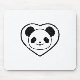 Rubber Stamped Panda Bear And Heart Mouse Mat
