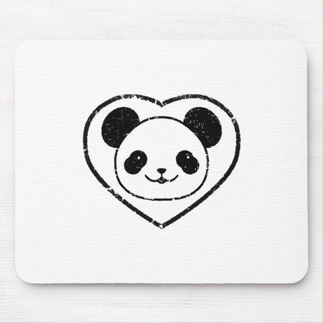 Rubber Stamped Panda Bear And Heart Mouse Mat (Front)