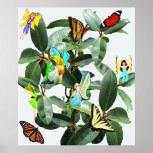 RUBBER TREE FAIRIES AND BUTTERFLIES    POSTER