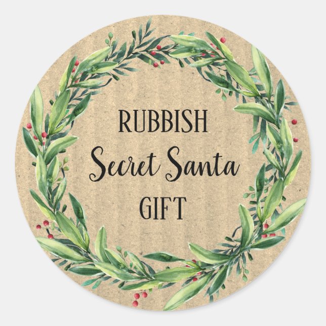 Rubbish Secret Santa Gift Floral Wreath Funny Classic Round Sticker (Front)