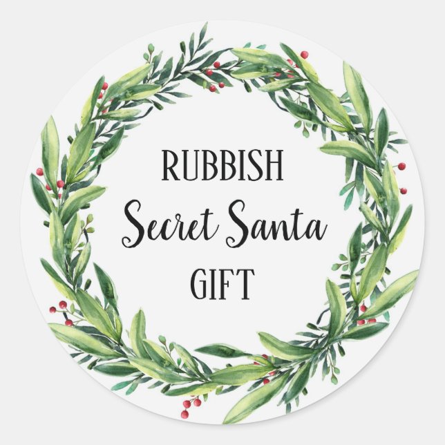 Rubbish Secret Santa Gift Floral Wreath Funny Classic Round Sticker (Front)