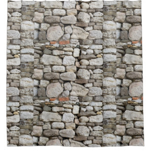 Rubble stone wall pattern shower curtain